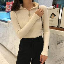 Load image into Gallery viewer, Knitted Women Zipper High Neck Sweater
